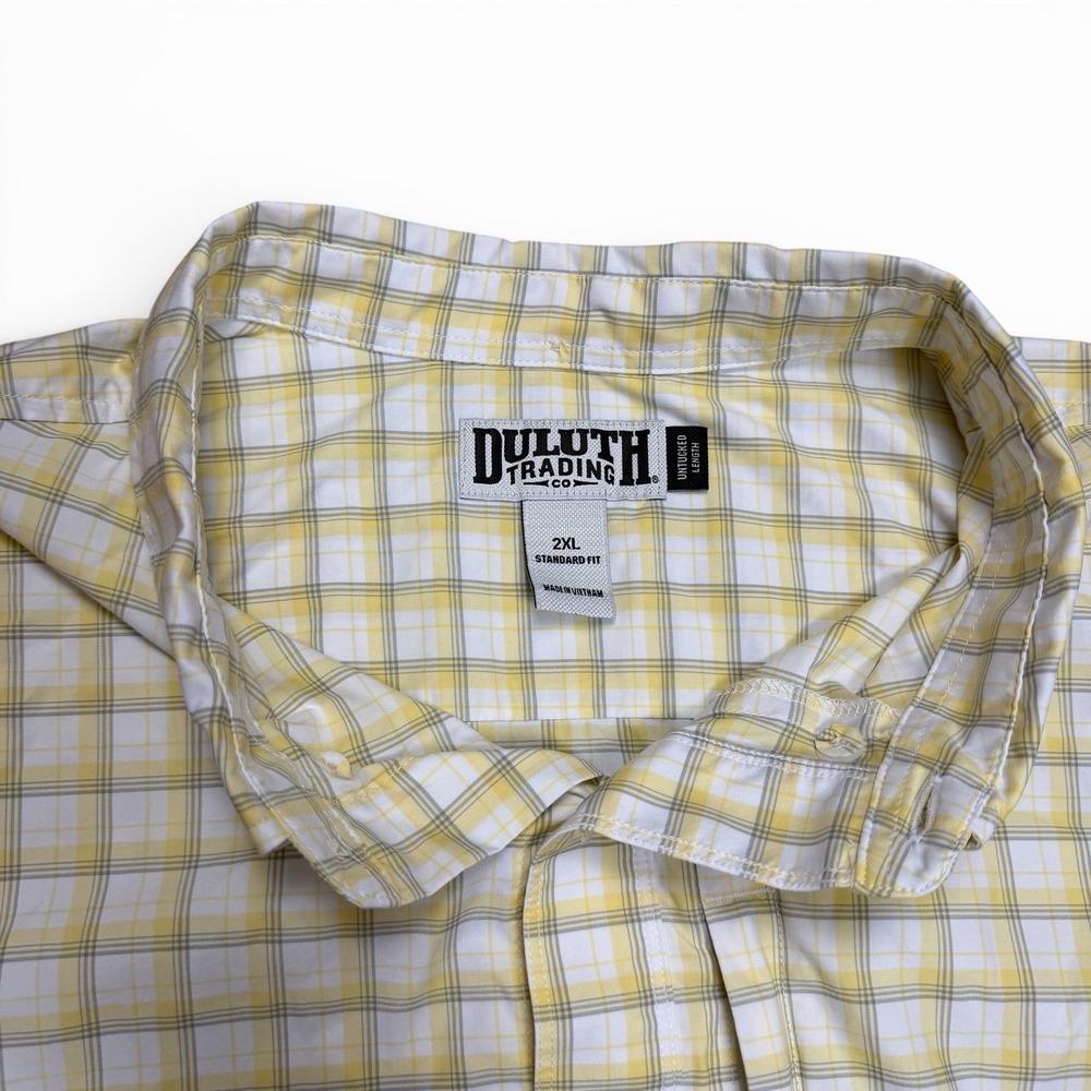 Duluth Trading Shirt Men 2XL Untucked Standard Fit Long Sleeve Plaid Button Down